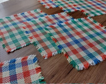 Set of 9 Vintage cotton napkins , tea table mats , vintage retro kitchen warming, Scandinavian vintage textile, Placemats (E1)
