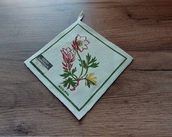 Unused Vintage floral hand printed Froso linen napkin , Vintage Sweden collectible kitchen table decor, Floral kitchen tea table mat (E1)