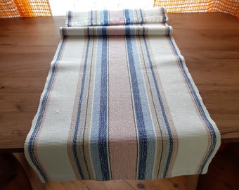 Vintage woven striped cotton table runner, table topper, table dressing, Short table topper (E5)