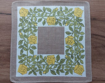 Vintage floral printed cotton table mat, Vintage table decor, vintage kitchen warming, vase mat, vase doily , Rustic housewarming (E4)
