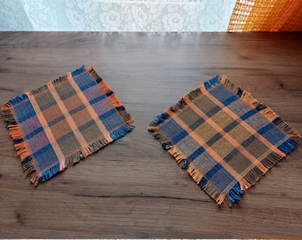 Unused Set of 2 vintage Scandinavian woven linen napkins, Vintage kitchen warming, Retro Vase mats, table mat , Placemats , doily (E1)