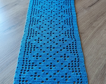 Vintage blue crochet doily , Rectangle crochet doily , Crochet table topper, crochet table decor (E3)