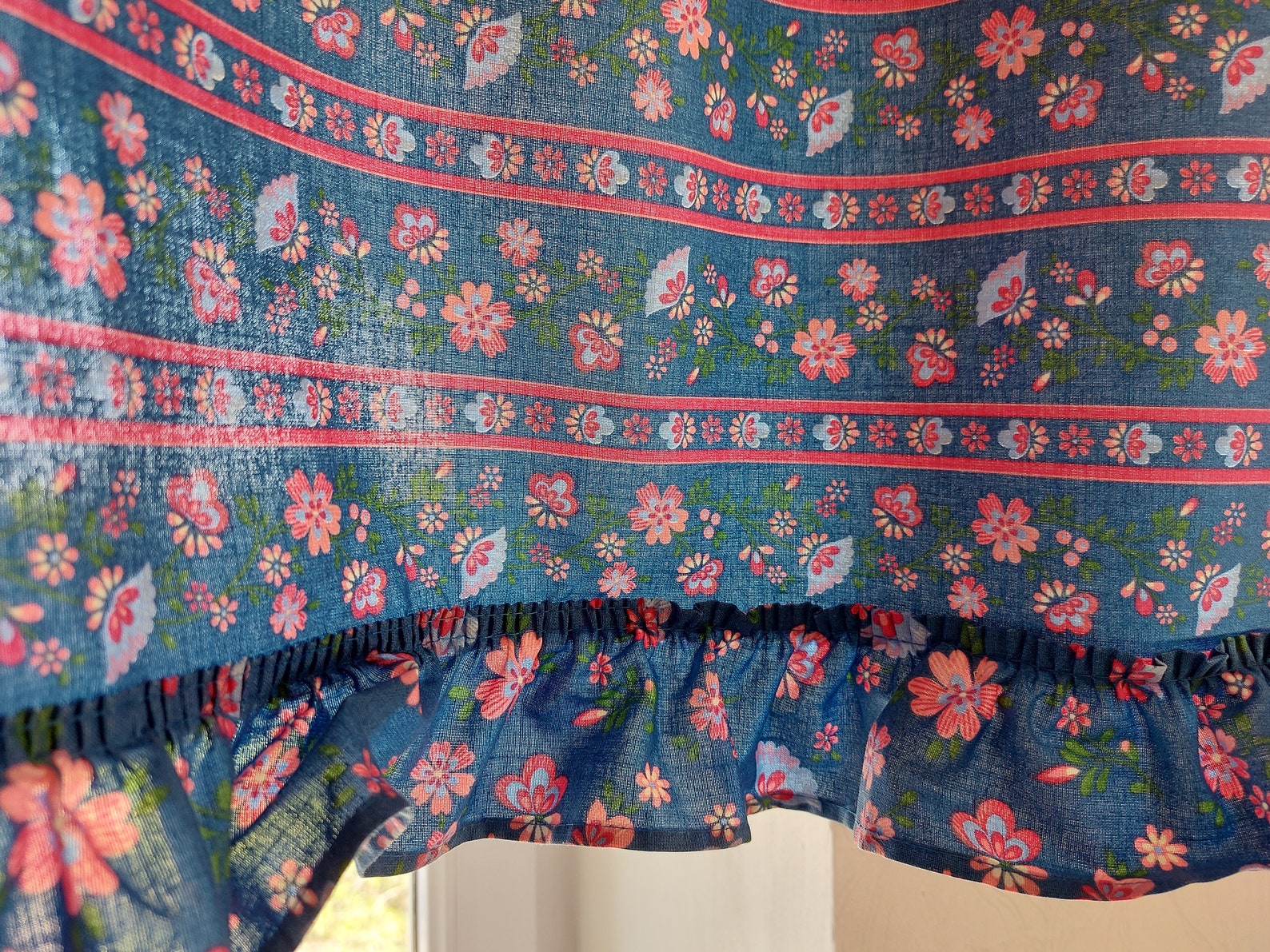 Pair of Floral Printed Vintage Cafe Curtains, Vintage Valance Curtains ...