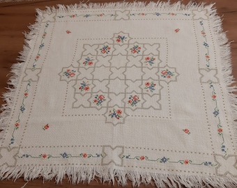 Vintage Handmade cross stitch embroidery m size tablecloth - table mat, placemats, Scandinavian Handmade textiles vintage (4)