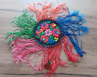 Vintage rainbow hand embroidered table decor, table mat, vintage Housewarming , table textile , table decors, vintage (E4)