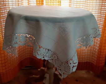 Antic square lace edges cotton tablecloth, retro tablecloth, classic tablecloth, Antique tablecloth, retro tea party tablecloth (E2)