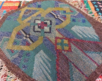 Scandinavian Antique handwoven wool tapestry, Mid century tapestry, vintage wool art, rare find (E2)