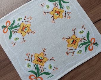 Swedish vintage Designed by Hilja hand printed floral napkin , table mat ,  Scandinavian vintage Design , Floral kitchen warming (E2)