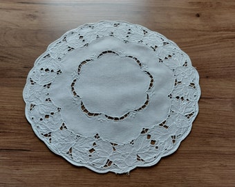 Tappetino da tavolo vintage rotondo in cotone fatto a mano, pezzo centrale del vaso, tessile per la casa vintage (E1)