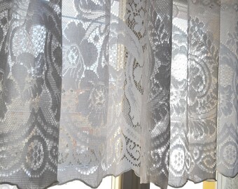 Vintage floral Net valance curtain , White floral valance curtain , vintage curtains, Retro valance , cafe curtain (2)