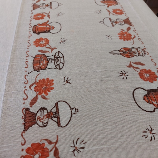 Vintage printed cotton table runner, table topper, table dressing, table dress , vintage home textile , kitchen warming(E5)