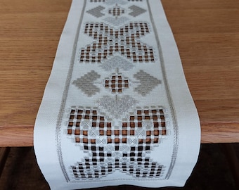 Scandinavian Vintage Hardanger embroidered soft cotton table mat, Hand embroidery, tea table decor, kitchen table decor, Gift idea. (E5)