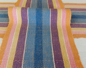 Lino suave a rayas tejido vintage - bufanda de mesa de algodón, corredor de mesa, topper de mesa, vestidor de mesa, vestido de mesa (E5)