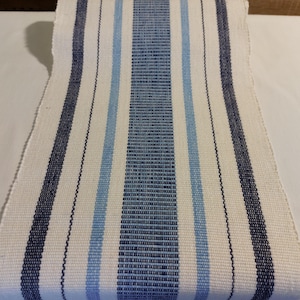 Vintage woven striped blue white colors thick cotton table runner, table topper, table dressing, table dress (E1)