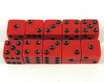 16mm Square Corner Translucent Dice - Smoke With Red Pips 10-Pack By Koplow