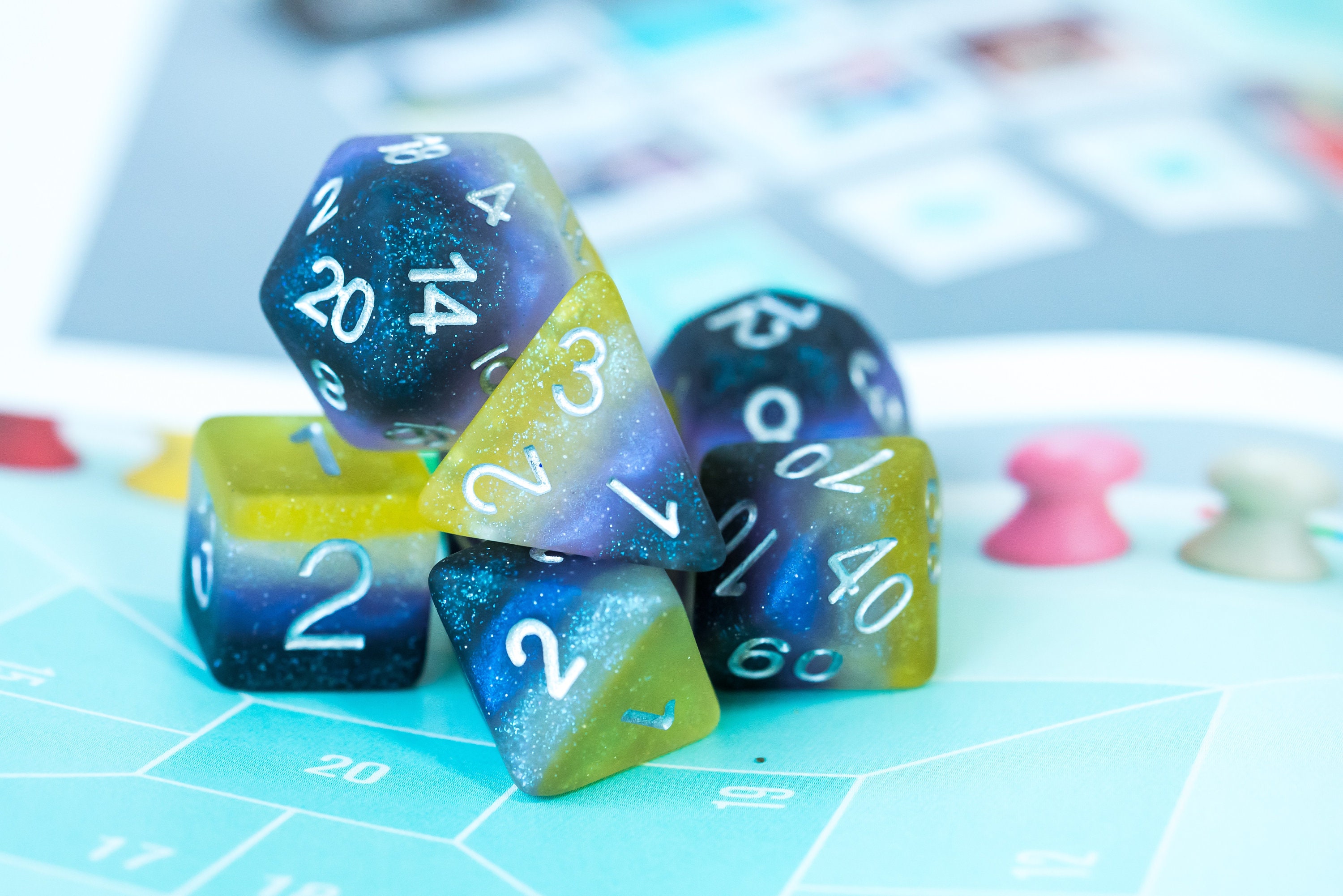 Nonbinary Pride Dazzle Silver: 7 Die Polyhedral Layered Dice Set with…