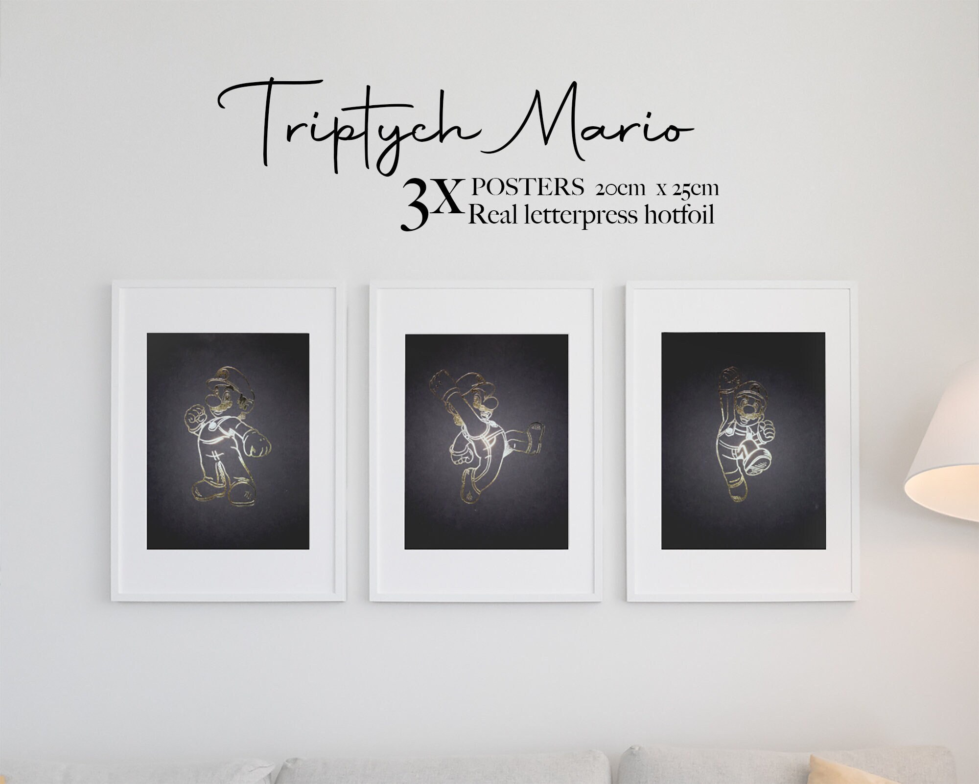 Décoration Murale Mario Bros // Affiche Wall Art Affiche Décorative Jeux Vidéo// Poster Noir et Blan