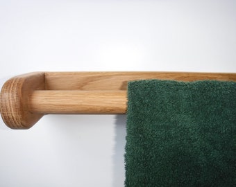 Solid Oak Towel Rail, Rack - Bathroom or Kitchen, 350-650mm - Handmade in the UK