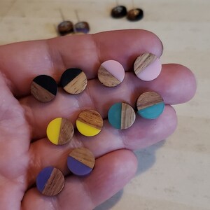 Wood and Resin Round Stud Earrings