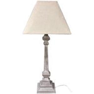 Grace Handcrafted Lime Washed Wooden Table Lamp With Natural Linen Shade