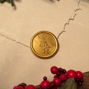 Maretakwaszegels - zelfklevend, goud, kerstmis, feestdagen, kerstkaart, lakzegel, maretak