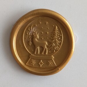 Snowglobe-lakzegels - zelfklevend, goud, kerstmis, feestdagen, kerstkaart, lakzegel, snowglobe, rendier