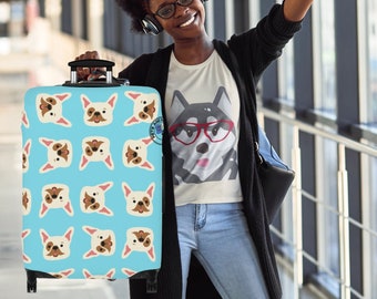 Bonita funda de equipaje con diseño de bulldog francés, bolsa de viaje, regalo de vacaciones para mujer, funda protectora de maleta, funda de equipaje, regalo de vacaciones para ella