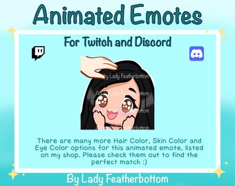 ANIMATED Emote - Chibi Head Pat | Black Hair, Brown Eyes | Skin Option 2 - for Twitch, Discord, etc.