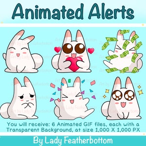 6 X Animated Alerts | Cute Kawaii Bunnies | Animated Stream Alerts | Twitch | YouTube etc.