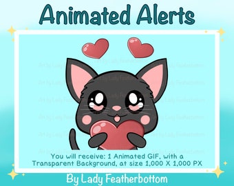 Animated Alert | Cute Black Cat w Hearts | Animated Stream Alert | Twitch | YouTube etc.