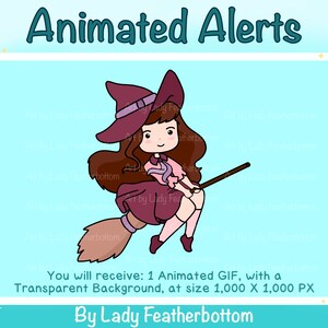 Animated Alert | Halloween | Cute Witch on Broom | Animated Stream Alert | Twitch | YouTube etc. image 1