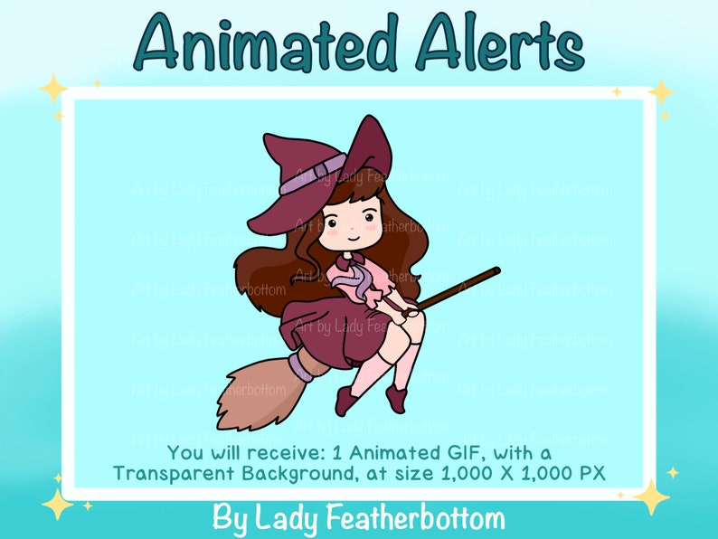 Animated Alert | Halloween | Cute Witch on Broom | Animated Stream Alert | Twitch | YouTube etc. image 1
