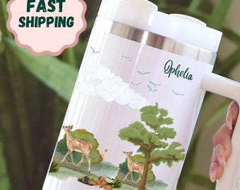 Custom Deer Tumbler – Personalized Forest Scene, 40oz Insulated Cup
