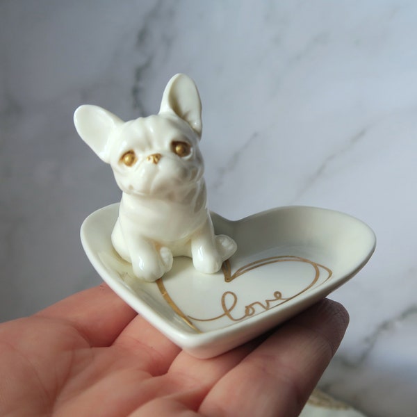 French Bulldog Heart LOVE trinket dish Hand Made Resin Furever Clay collectible Gift and Decor