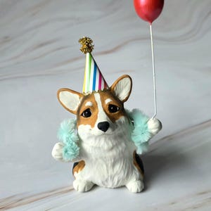 Birthday Corgi Hand sculpted Furever Clay Collectible Original ready to ship