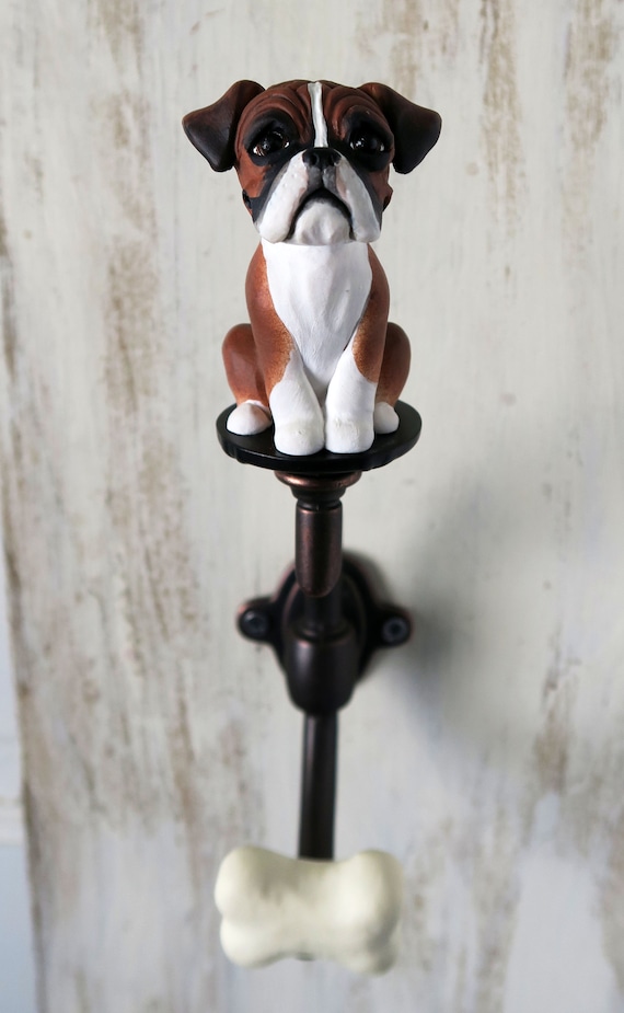 Boxer Leash Hanger or Key Holder Fureverclay Collectible 