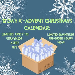 KPOP inspired k-advent calendar : Kpop, Korean skincare, kawaii, 12-day advent calendar for Christmas/Birthdays.