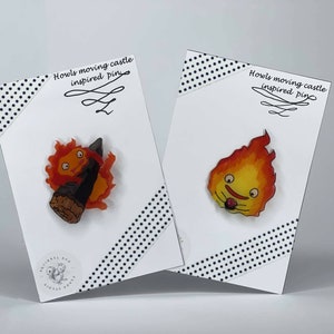 Calcifer pins - howl&#39;s moving castle, 2 versions.