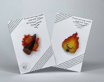 Calcifer pins - howl&#39;s moving castle, 2 versions.