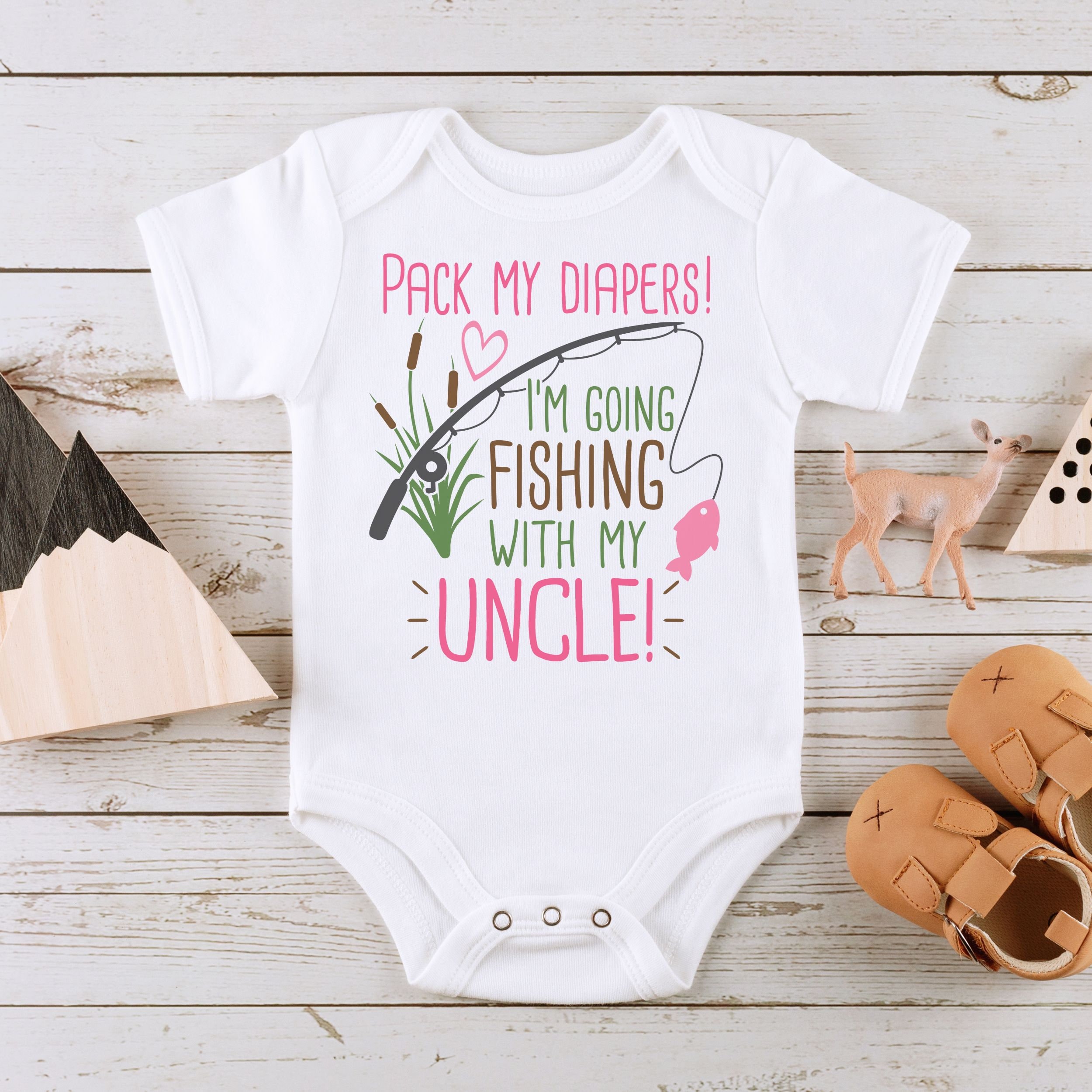 Fishing Baby Onesie® ~ Cute Baby Onesie® ~ Pack My Diapers I'm Going  Fishing With My Uncle Onesie® ~ New Uncle Onesie® ~ Baby Shower Gift