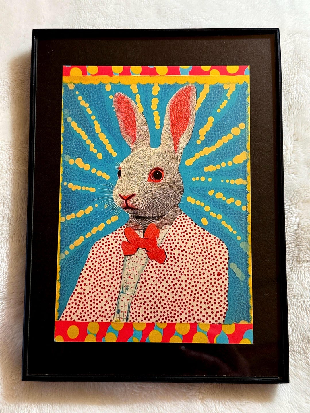 Pink Dapper Rabbit Framed Postcard Wall Art 5x7 - Cheeky Fun Animal ...