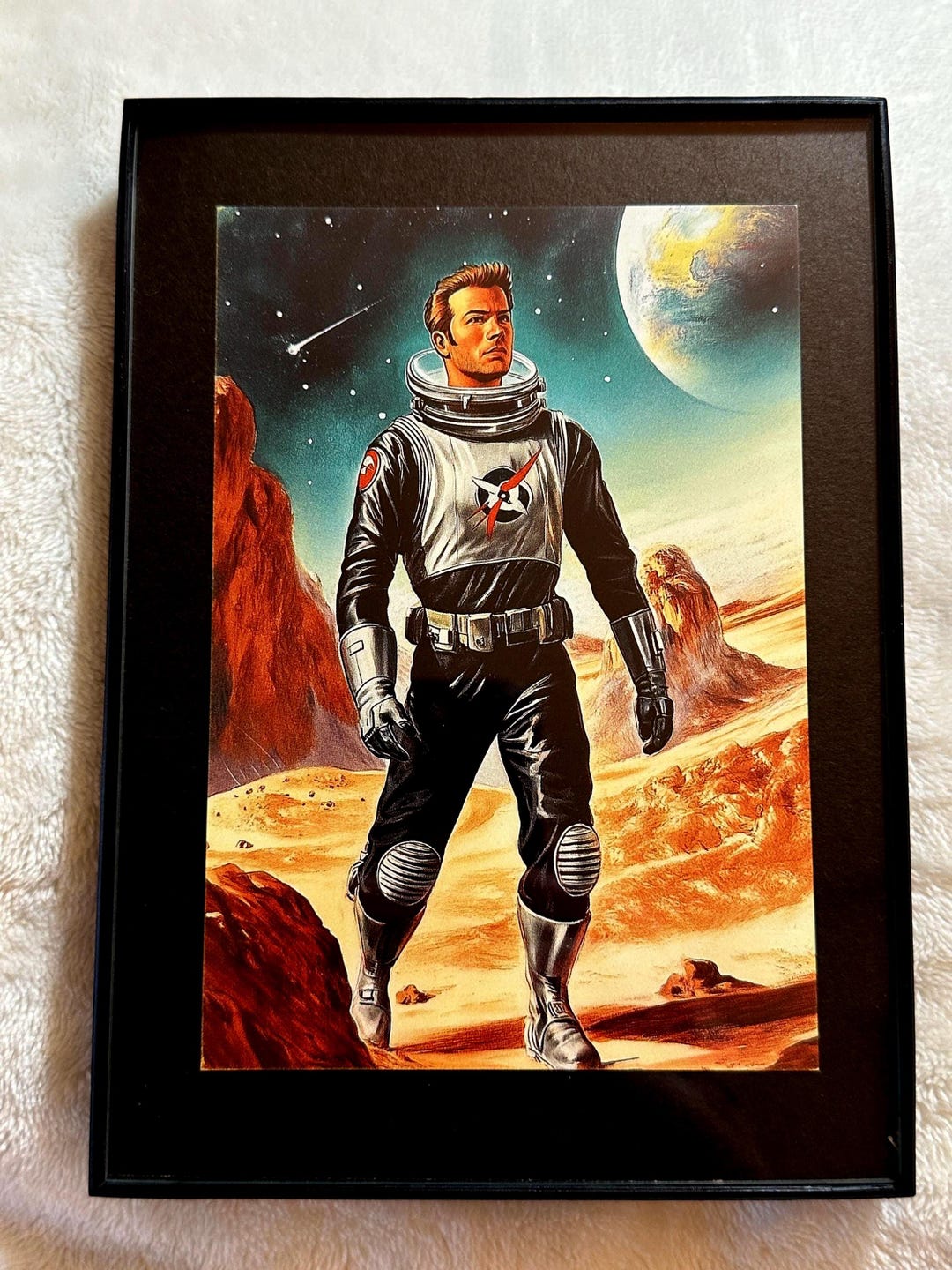 Retro Space Astronaut Planet Explorer Framed Postcard Wall Art 5x7 ...