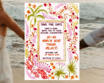 Tropical Summer Save The Date Invitation Template (Digital Download)