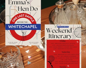 London Retro Tube Hen Do Invitation & Itinerary (Canva Template)
