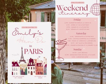 Paris Hen Do Itinerary Invitation: Editable Weekend Schedule (Canva Template)