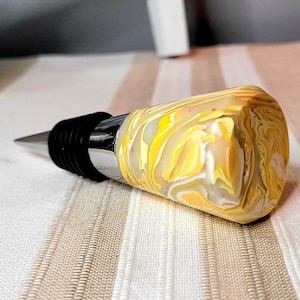 Wine Bottle Stopper/Yellow Marble/Recycled HDPE Plastic/Handmade/Unique