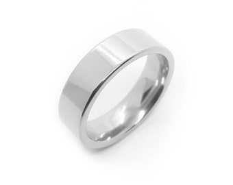 6mm Men's Court Polished 316L Silver Stainless Steel Ring ~ Flat Plain Band