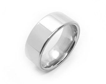 8mm Men's Court Polished 316L Silver Stainless Steel Ring ~ Flat Plain Band