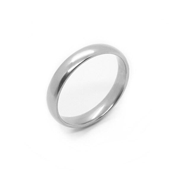 4mm Men's Court polished Silver Stainless Steel Ring ~ Rounded Plain Band