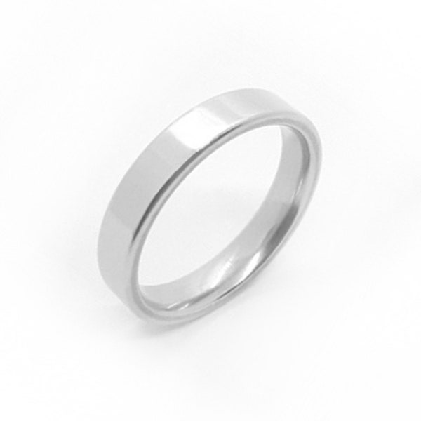 4mm Men's Court Polished 316L Silver Stainless Steel Ring ~ Flat Plain Band